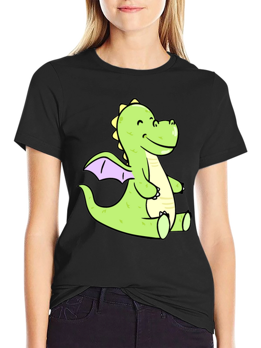 Cute Cartoon Dragon Graphic Tee - Black