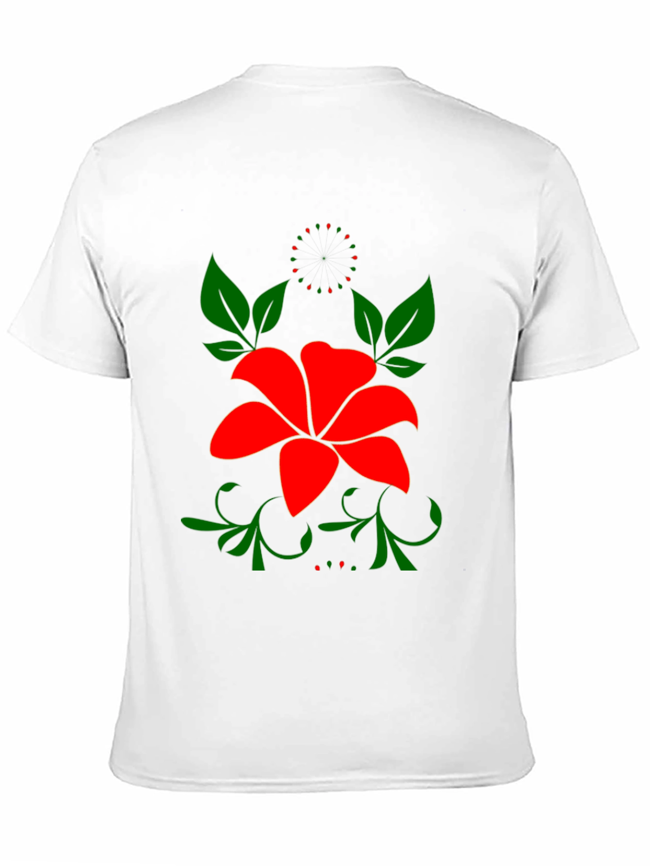 Floral Black T-Shirt - Bold Red Flower Design