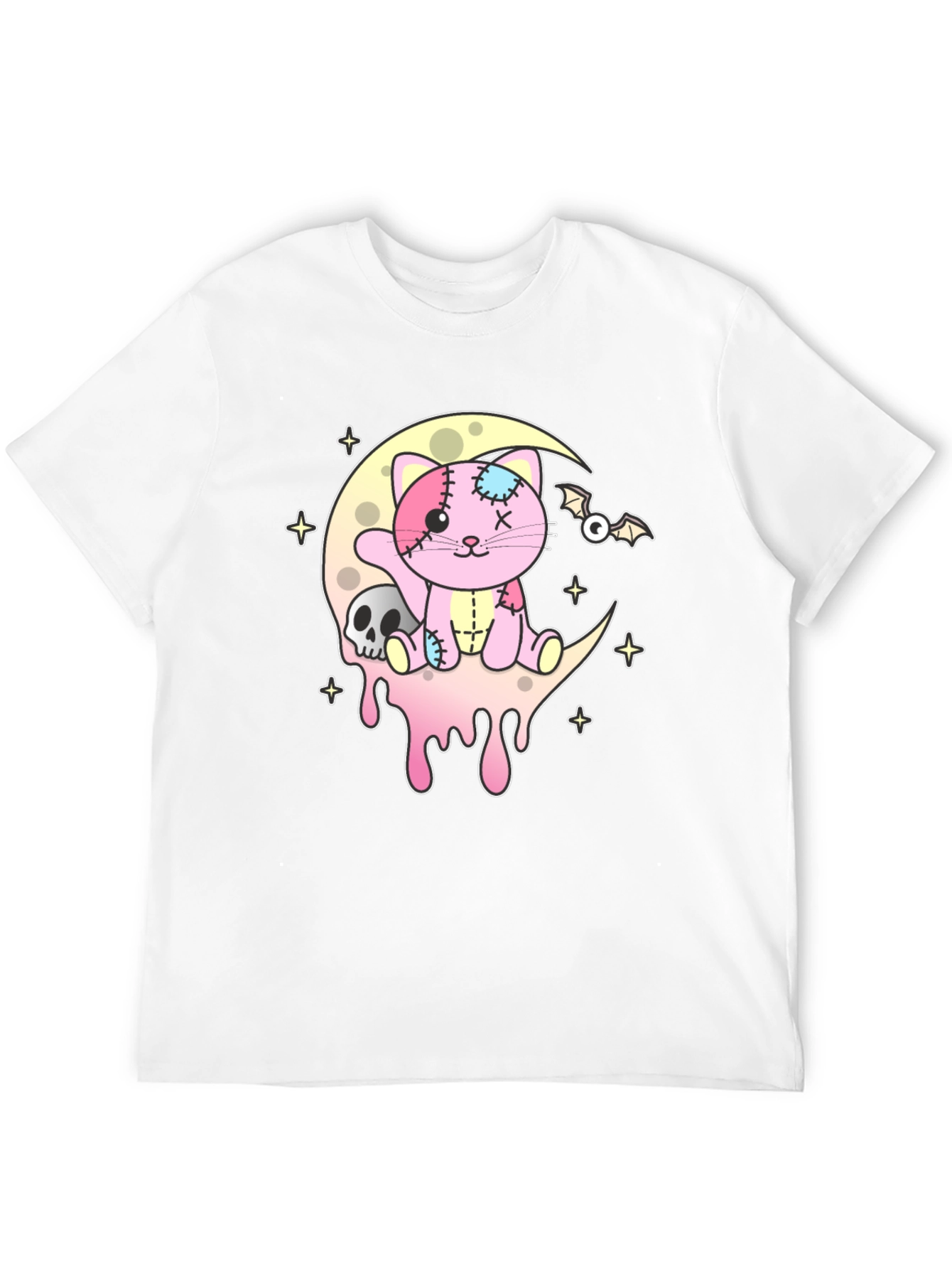 Cute Pastel Goth Cat Skull Moon T-Shirt