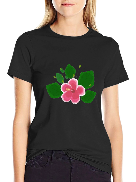 Hibiscus Flower Graphic Black T-Shirt