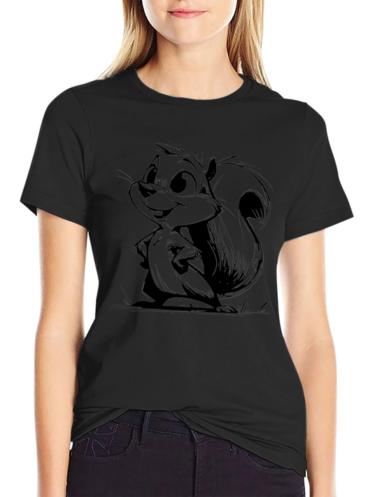 Cartoon Squirrel Graphic Black Tee