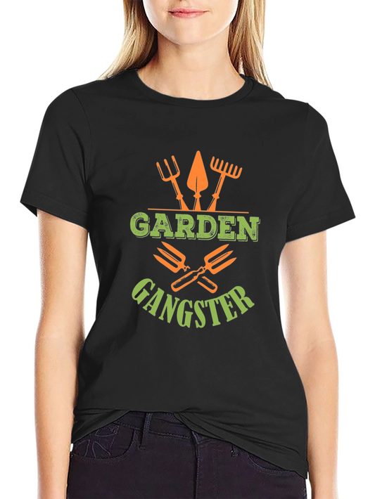 Garden Gangster Graphic Tee - Black Cotton T-Shirt