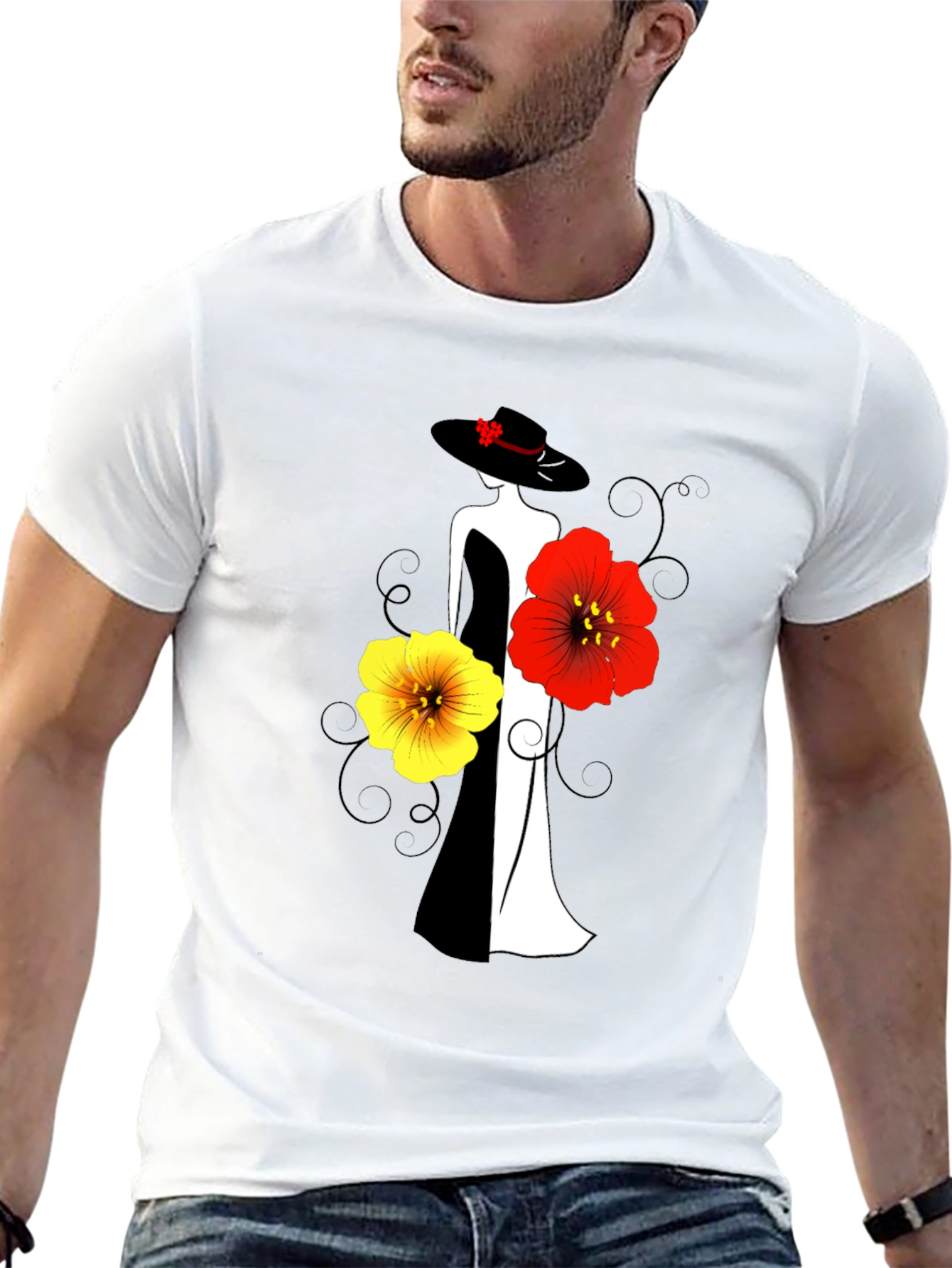 Elegant Woman & Floral Graphic Tee