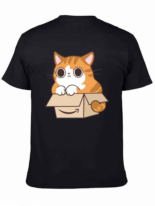 Cute Cat in Box Graphic Tee - Unisex Black T-Shirt