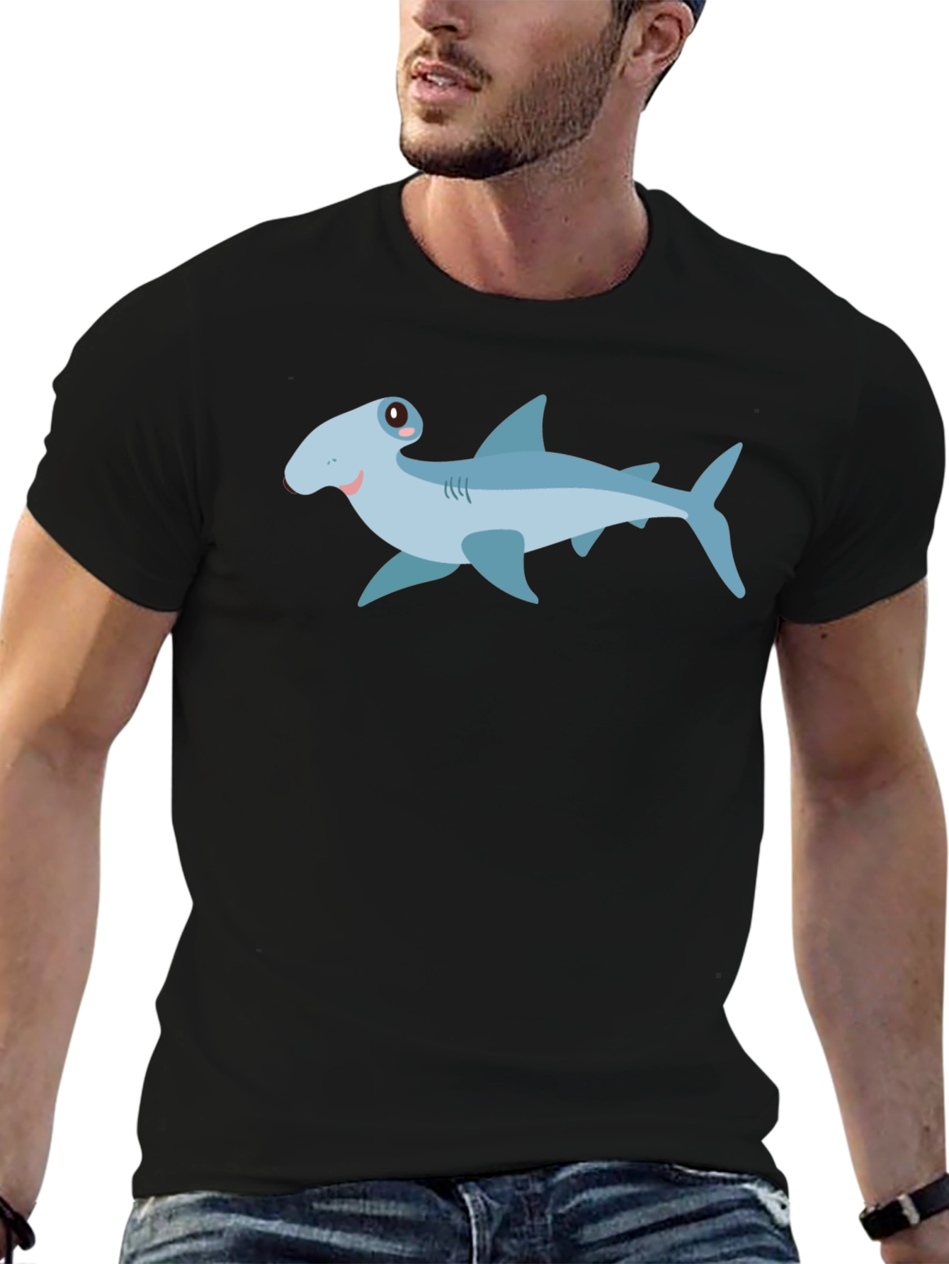 Cartoon Shark Graphic Tee - Mens Black T-Shirt