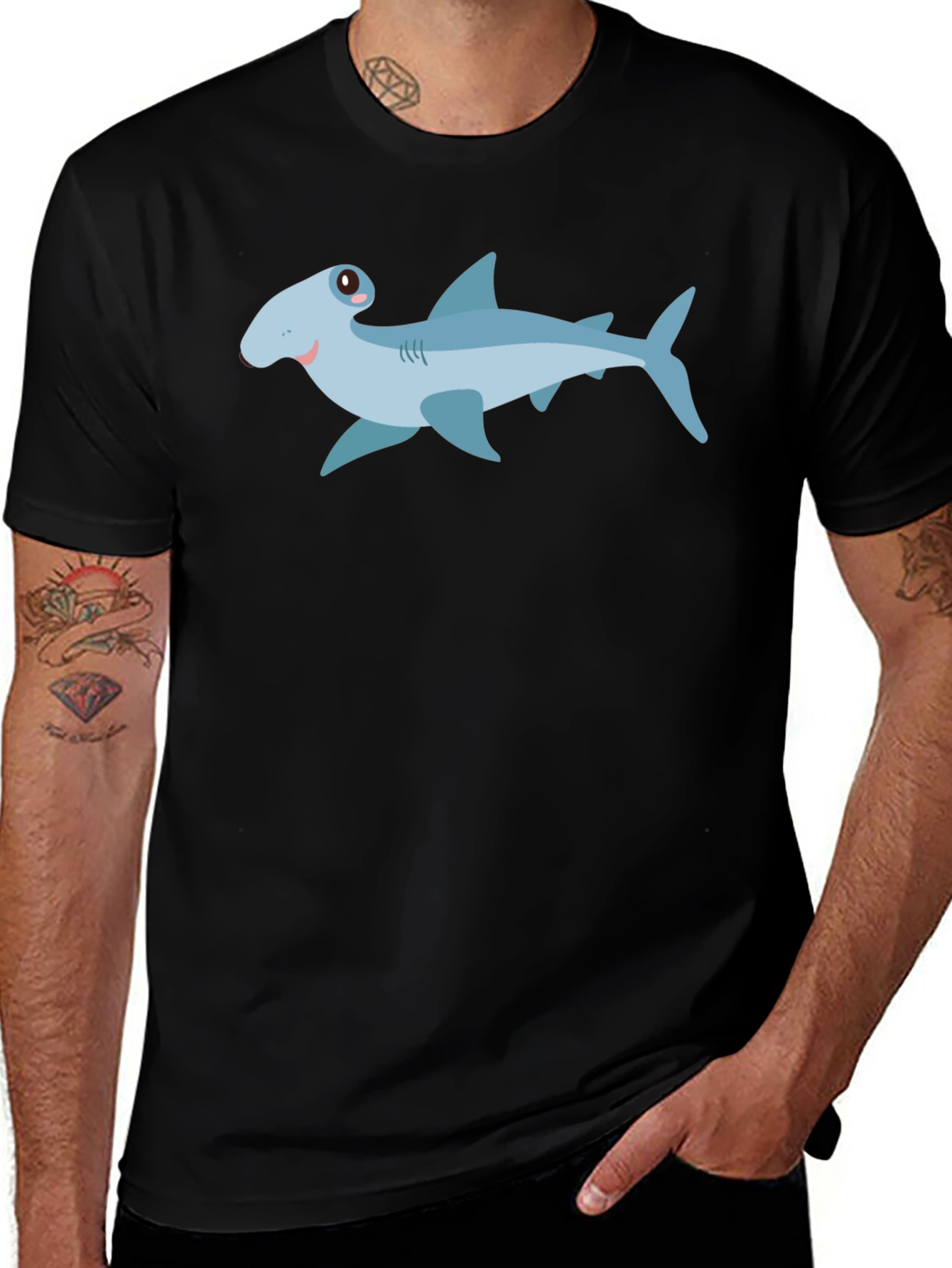Cartoon Shark Graphic Tee - Mens Black T-Shirt