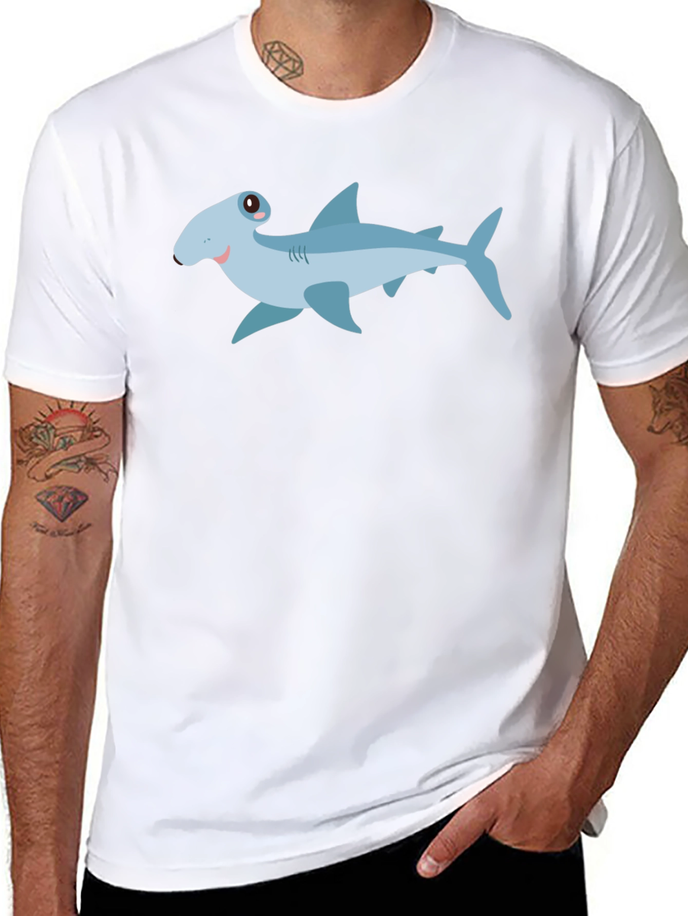 Cartoon Shark Graphic Tee - Mens Black T-Shirt