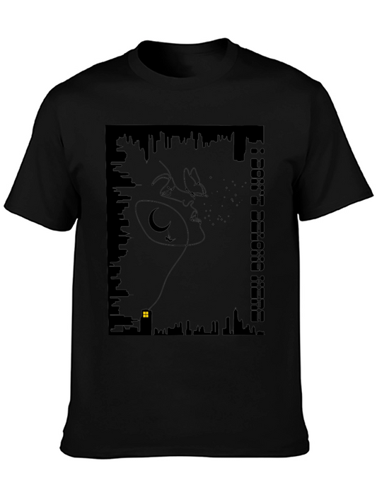 Abstract Cityscape Graphic Tee - Modern Black T-Shirt