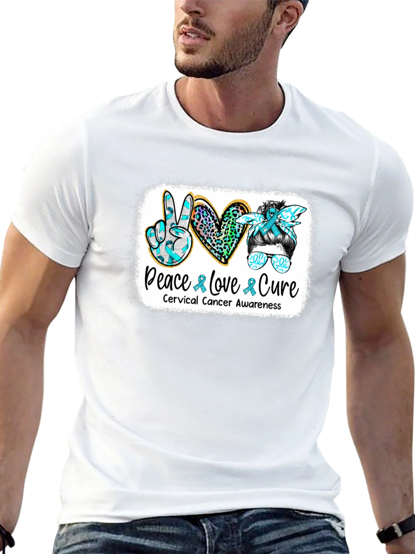 Cervical Cancer Awareness Peace Love Cure T-Shirt