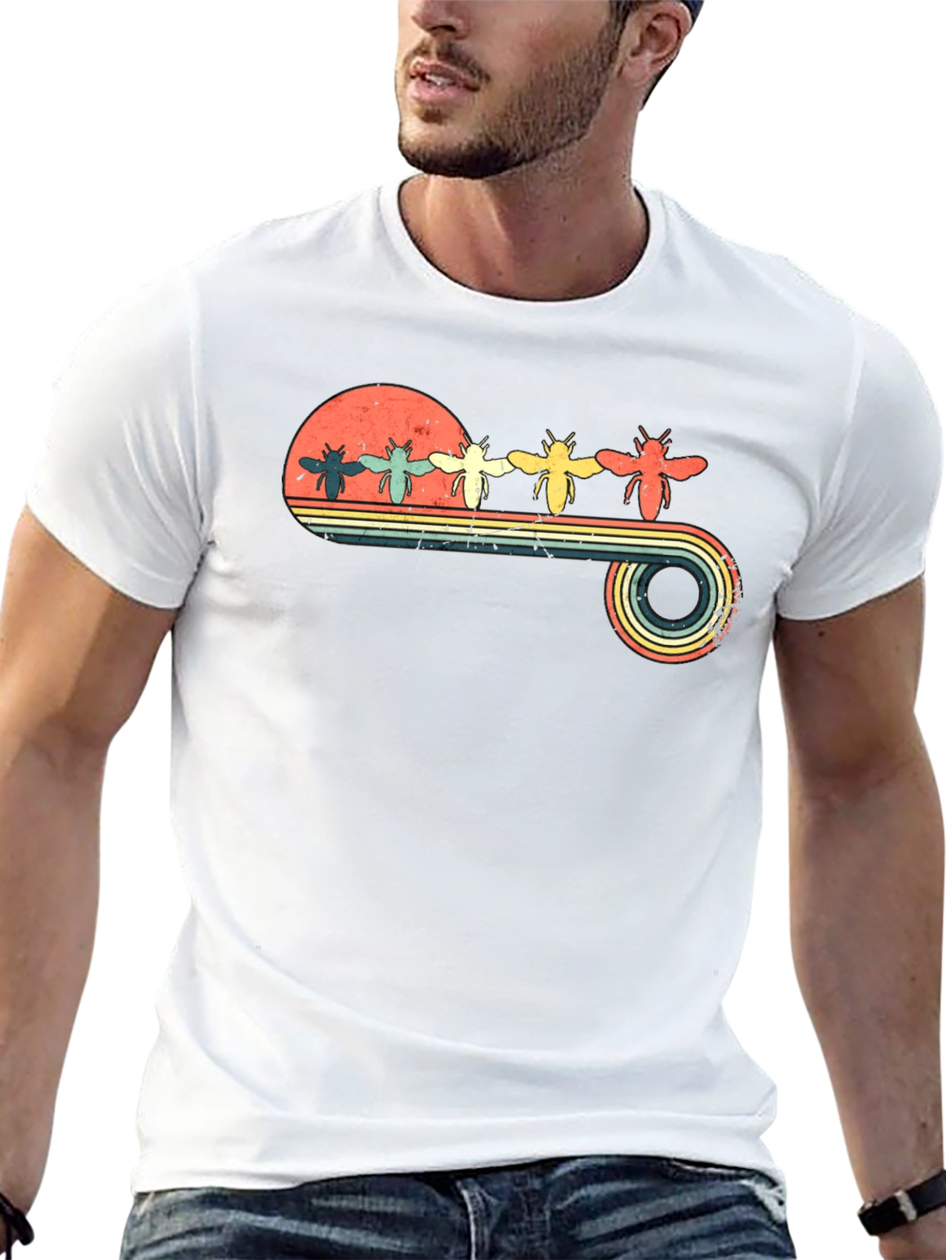 Retro Bee Sunset T-Shirt - Unique Graphic Tee