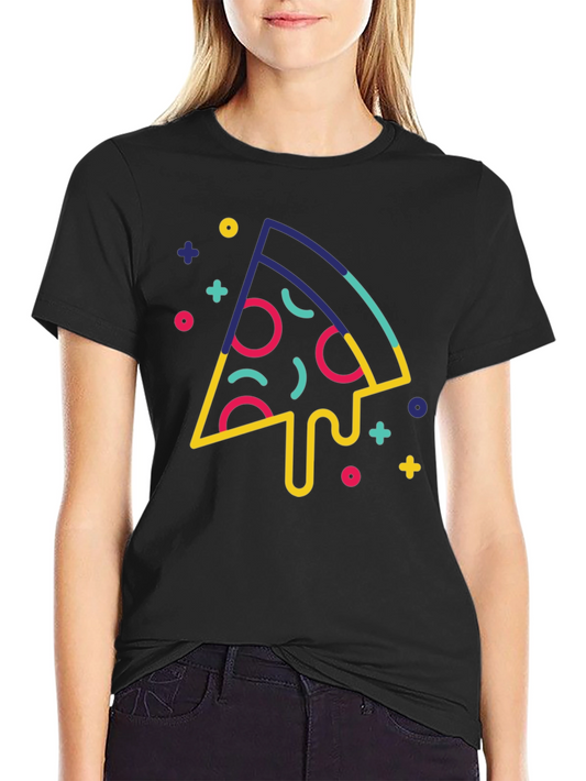 Funky Pizza Slice Graphic Black T-Shirt
