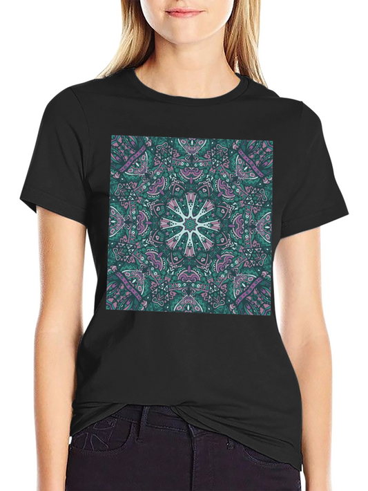 Abstract Mandala Print Black T-Shirt