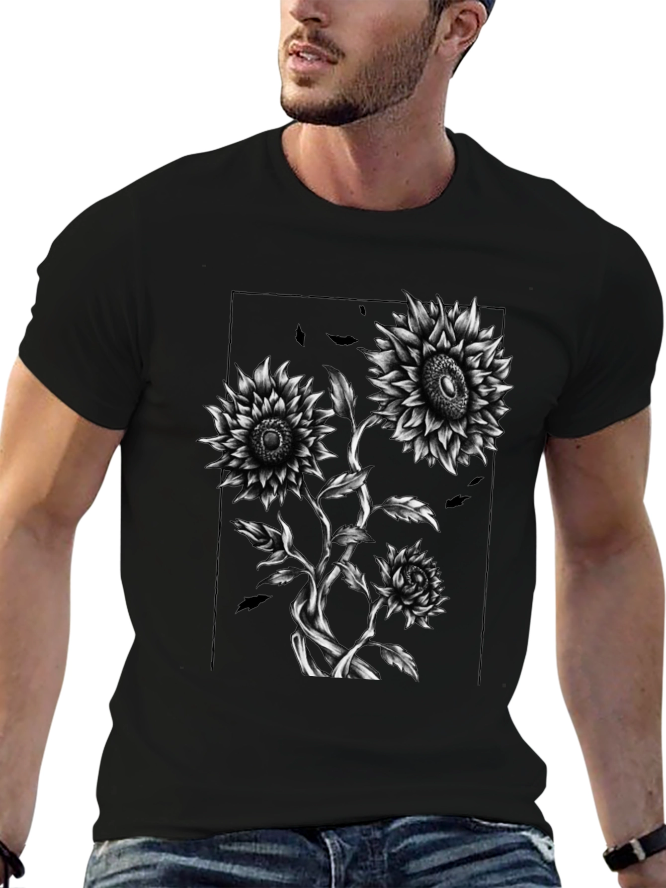 Sunflower Graphic Print Black T-Shirt