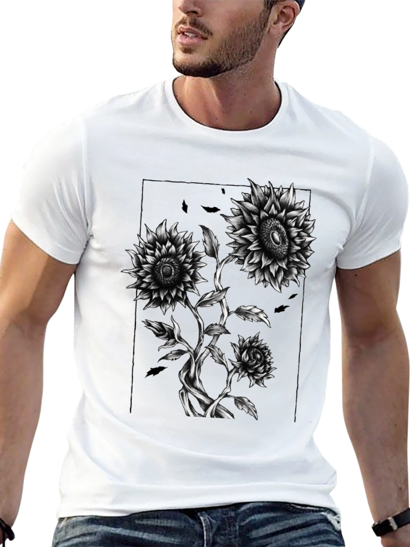 Sunflower Graphic Print Black T-Shirt