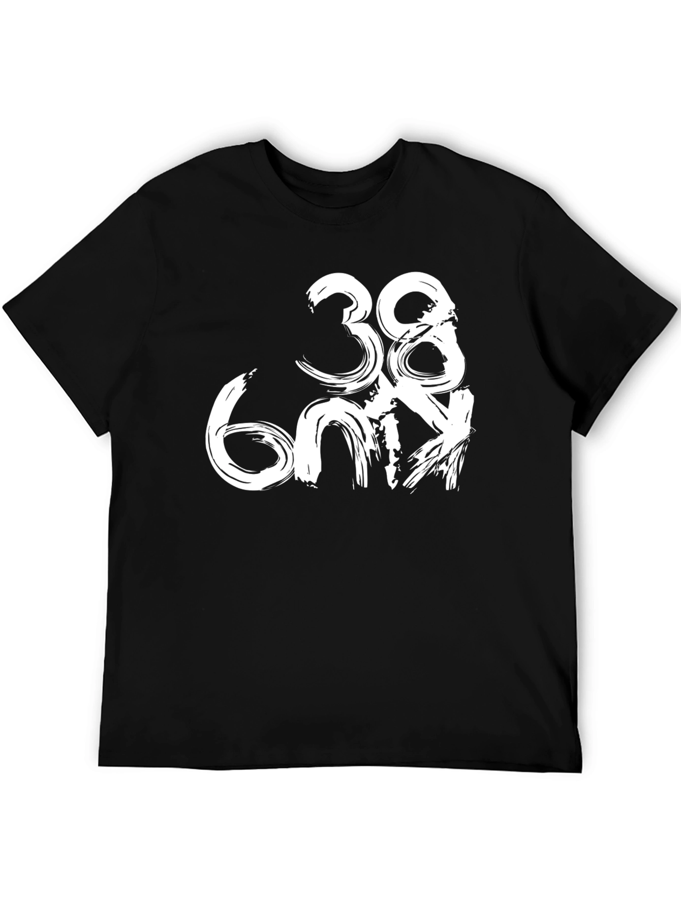 Trendy Black T-Shirt with Unique Brushstroke Number Design