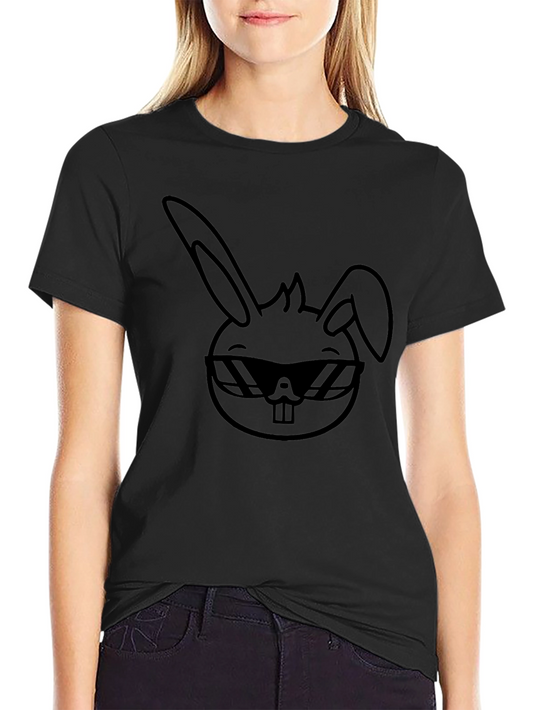 Cool Bunny Graphic Tee - Black Cotton T-Shirt