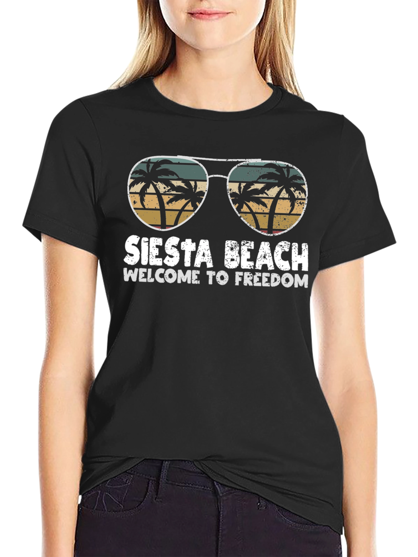 Siesta Beach T-Shirt - Palm Tree Sunglasses Graphic