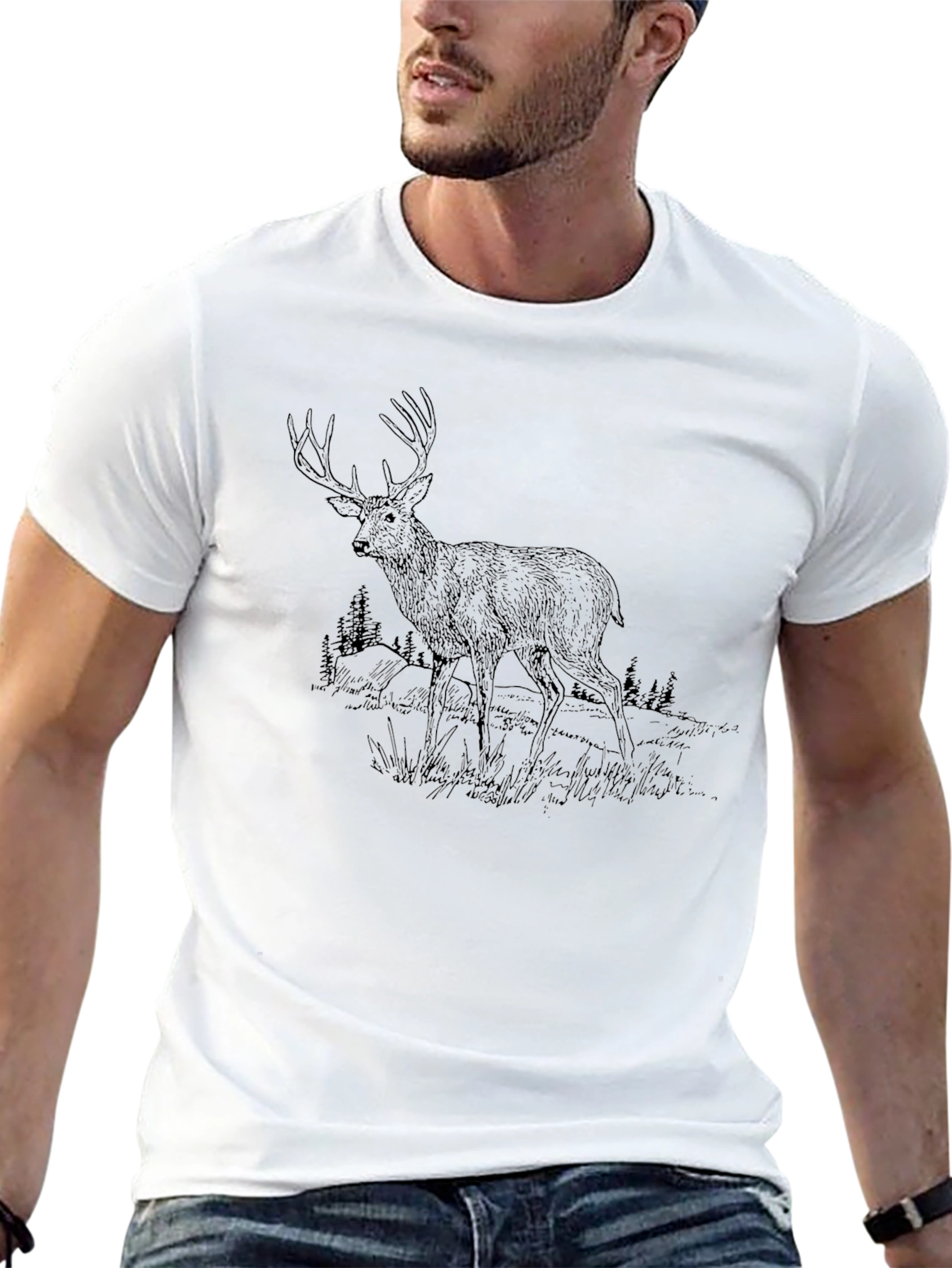 Mens Black Deer Graphic Tee