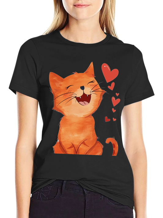 Cute Cartoon Cat Black T-Shirt