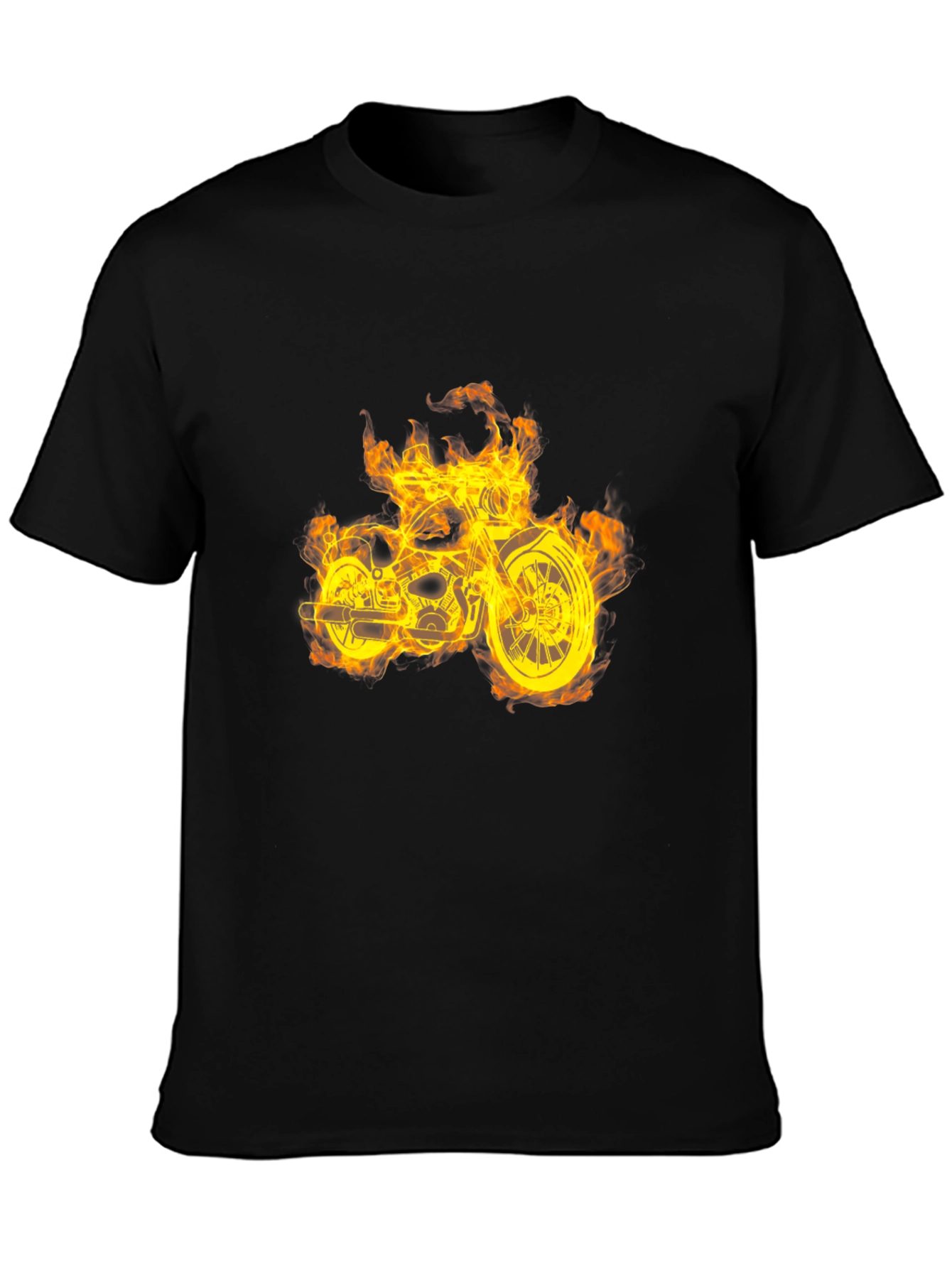 Fiery Motorcycle Graphic T-Shirt - Black