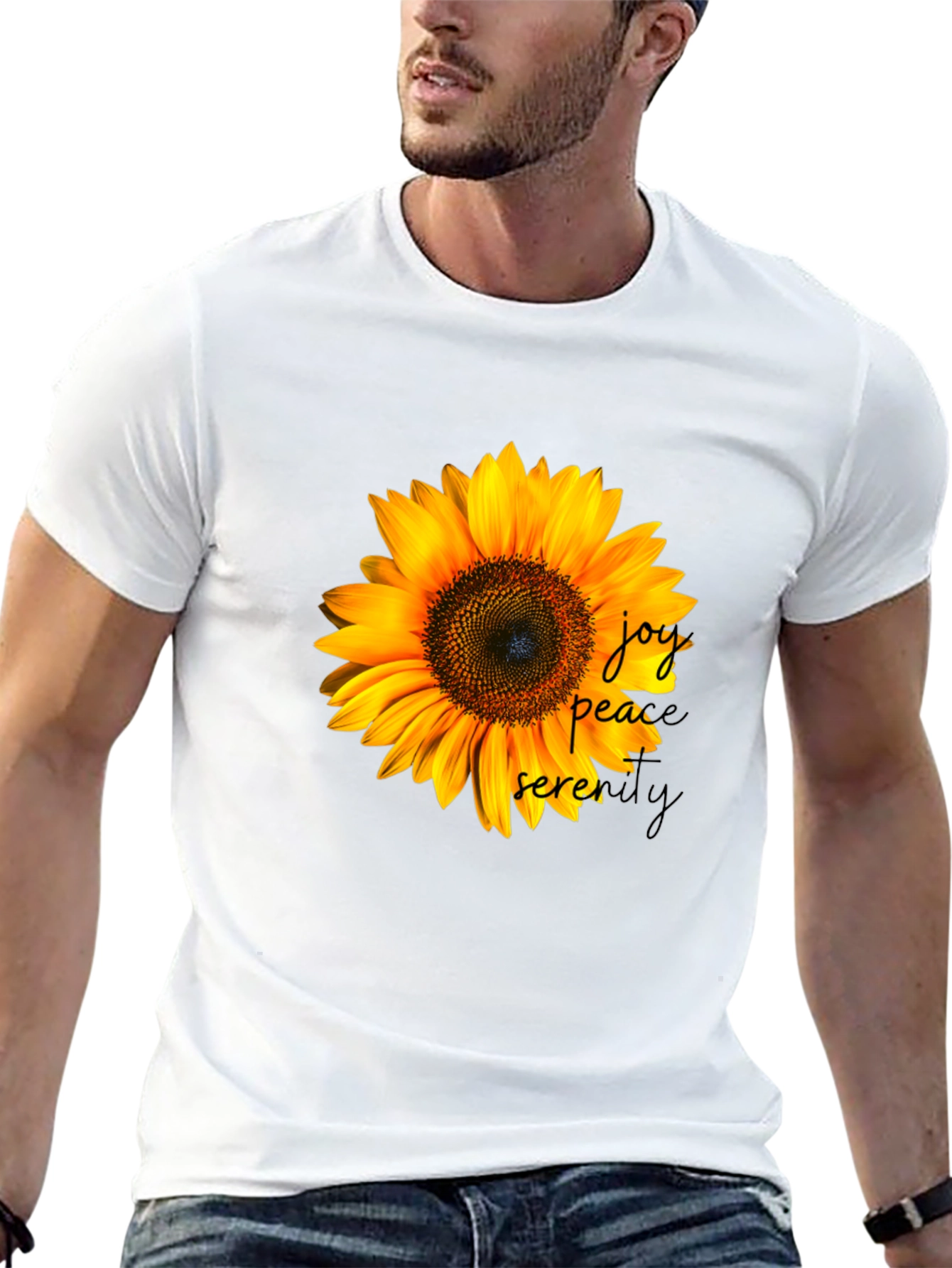 Sunflower Joy Peace Serenity Black T-Shirt