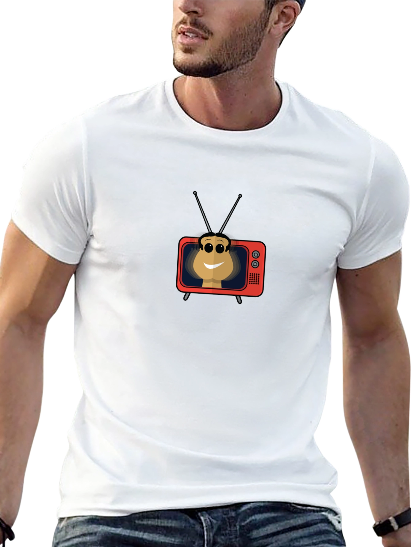 Retro TV Head Graphic Tee - Black Casual Shirt