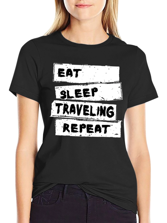 Eat Sleep Traveling Repeat Black Graphic Tee