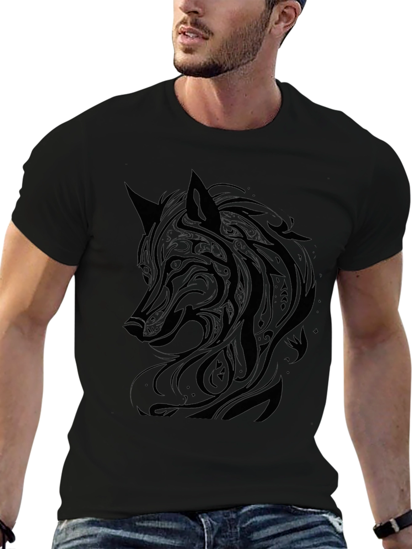 Wolf Graphic Print Black T-Shirt