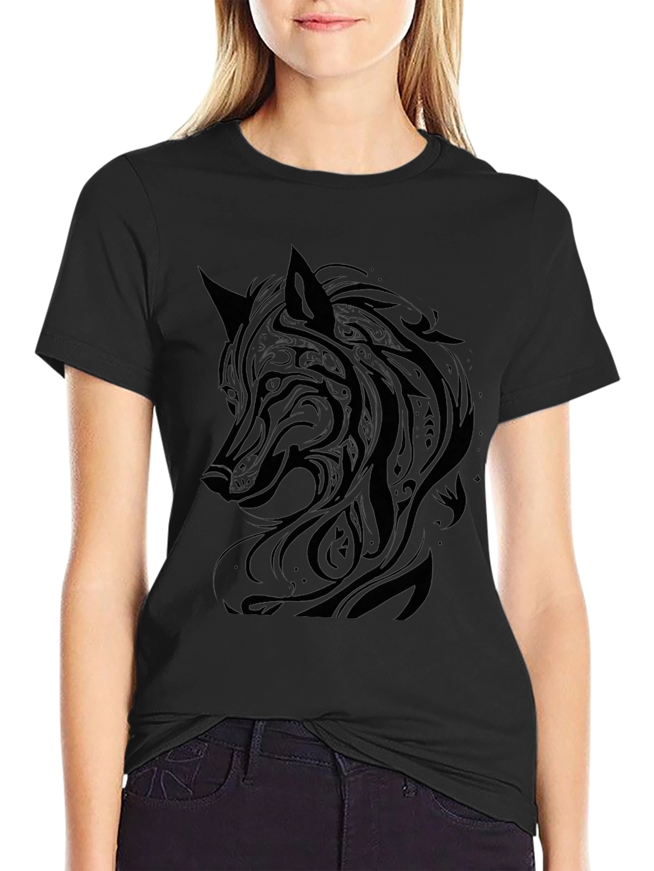 Wolf Graphic Print Black T-Shirt