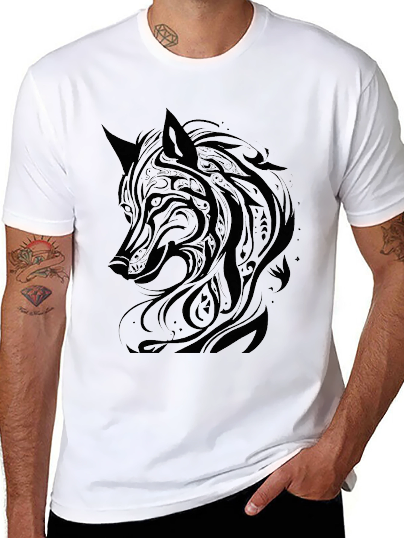 Wolf Graphic Print Black T-Shirt