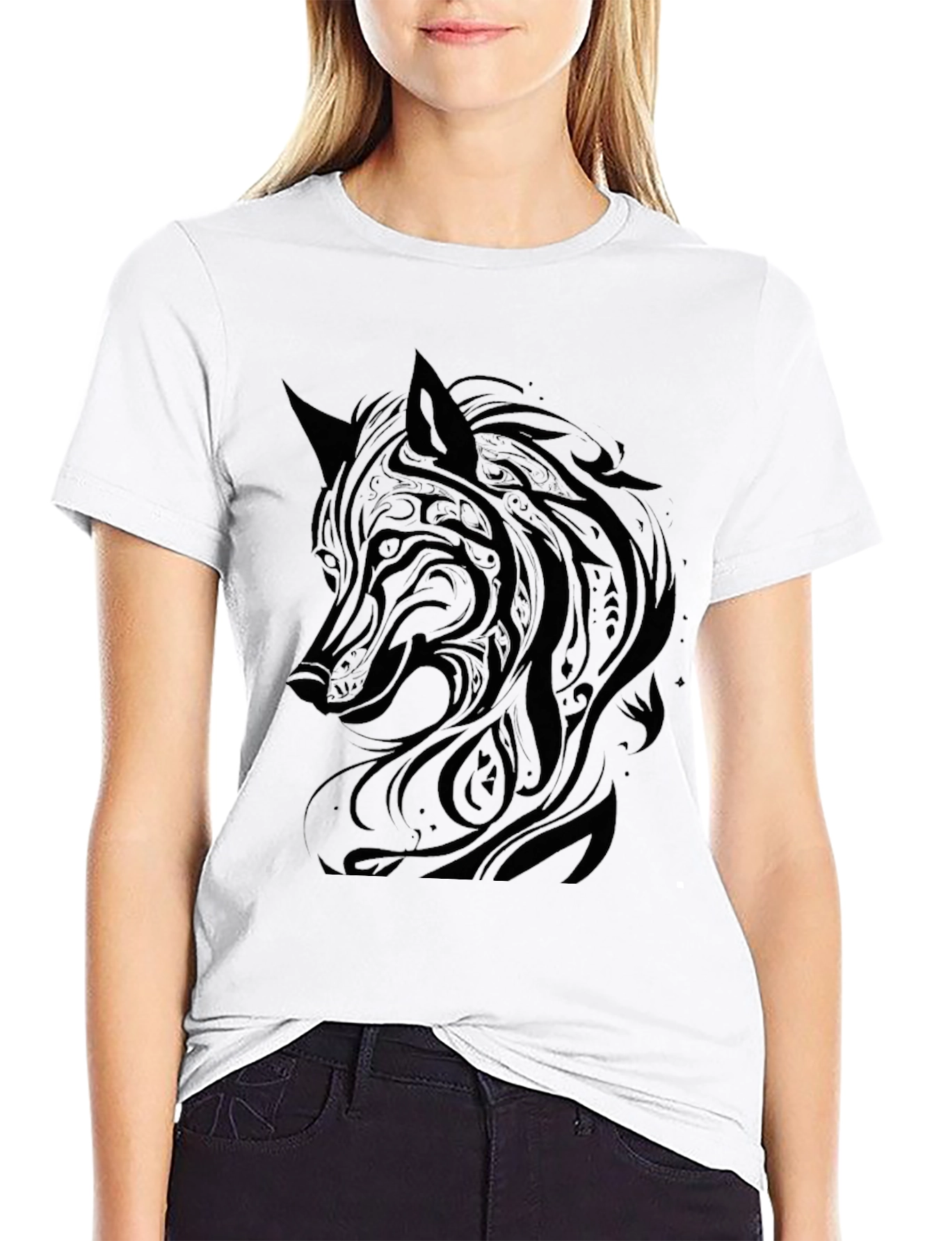 Wolf Graphic Print Black T-Shirt