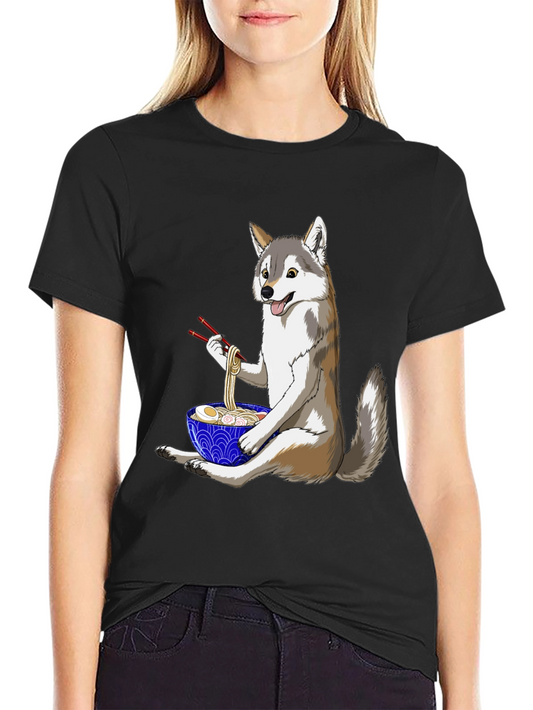 Husky Ramen T-Shirt: Cute Dog Eating Noodles