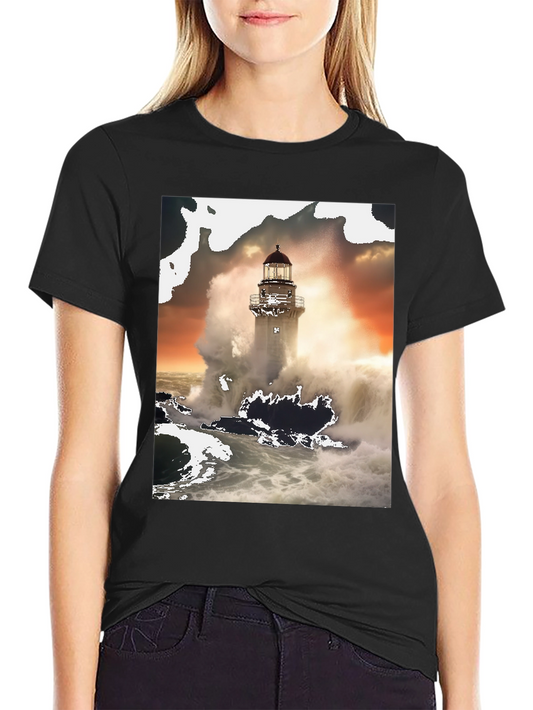 Lighthouse Wave T-Shirt - Black Graphic Tee