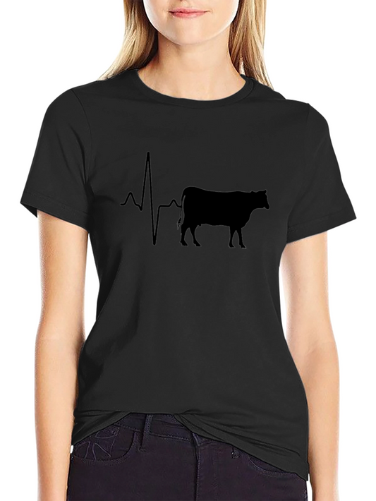 Cow Heartbeat T-Shirt - Black Graphic Tee