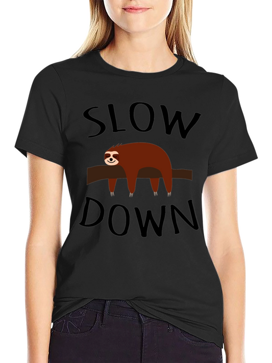Funny Sloth Slow Down Black T-Shirt
