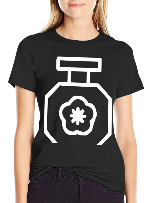 Floral Perfume Bottle Graphic Tee - Black
