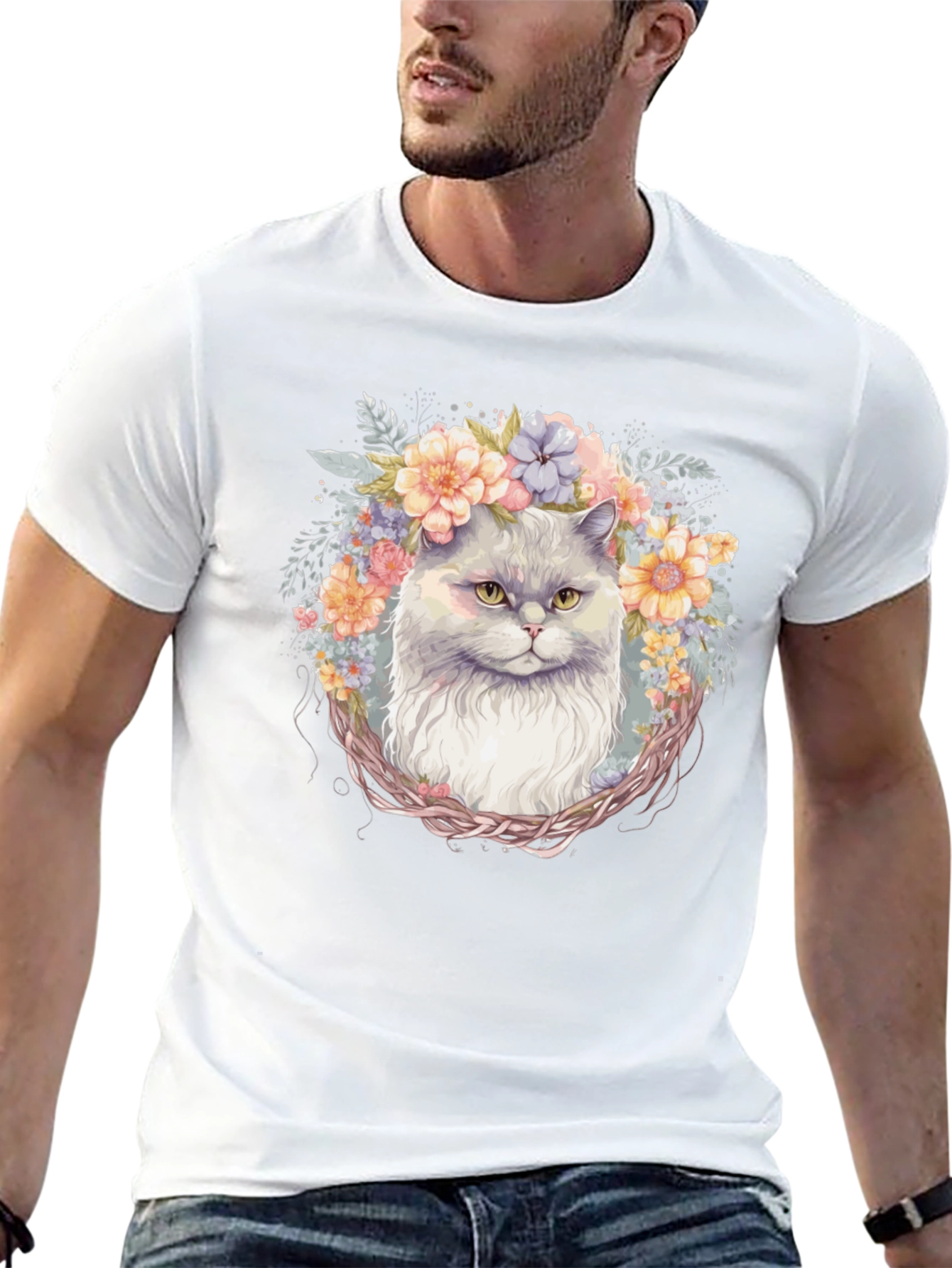 Floral Cat T-Shirt: Whimsical Comfort
