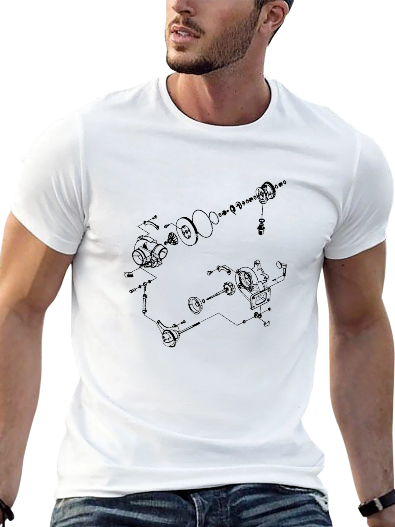 Technical Diagram Graphic Tee - Black Cotton T-Shirt