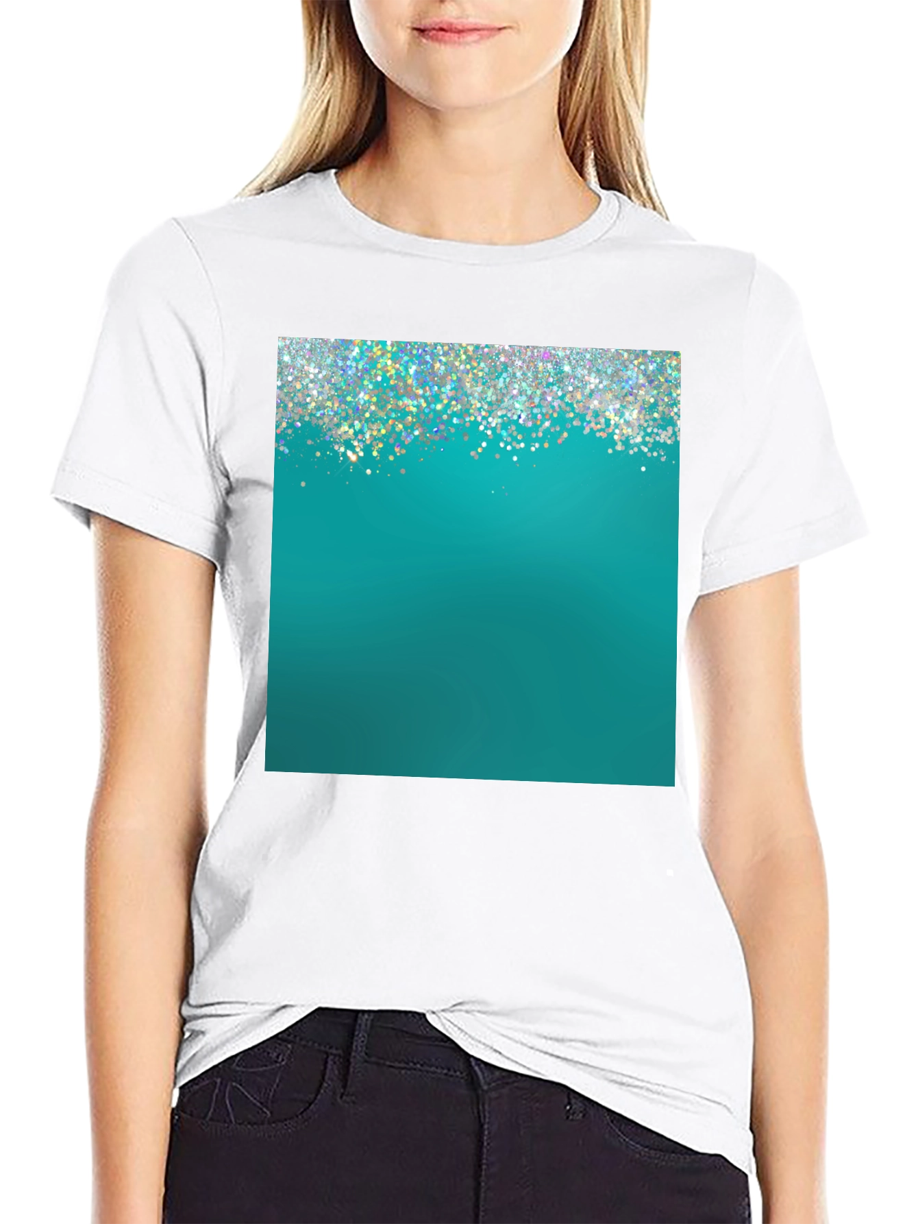 Teal Sparkle Graphic Tee - Modern Style