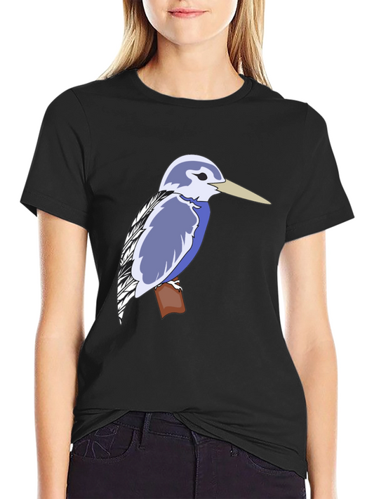 Kingfisher Bird Graphic Tee - Black Cotton T-Shirt