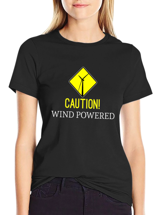 Caution Wind Powered Black T-Shirt