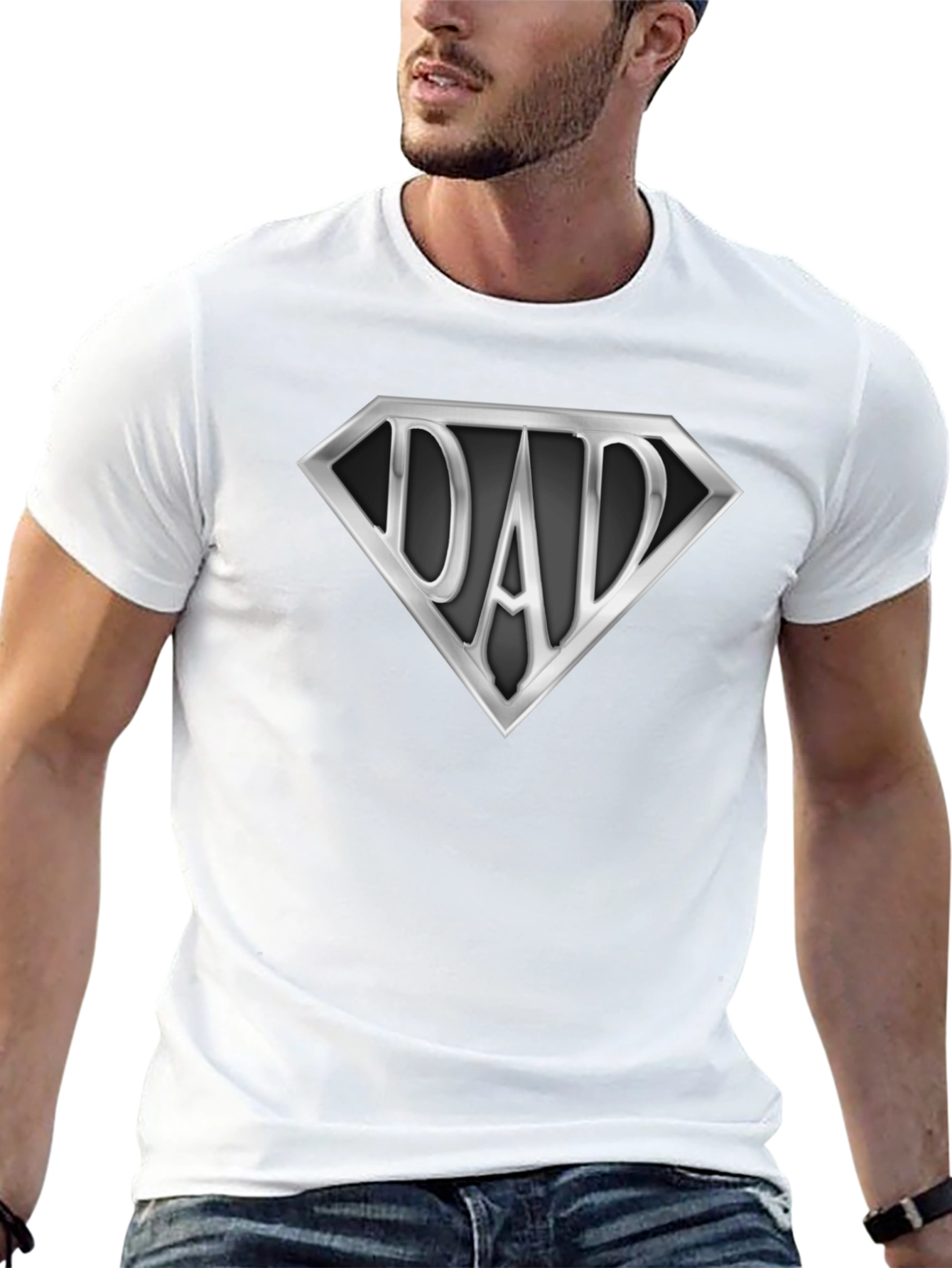 Super Dad T-Shirt - Silver Emblem on Black