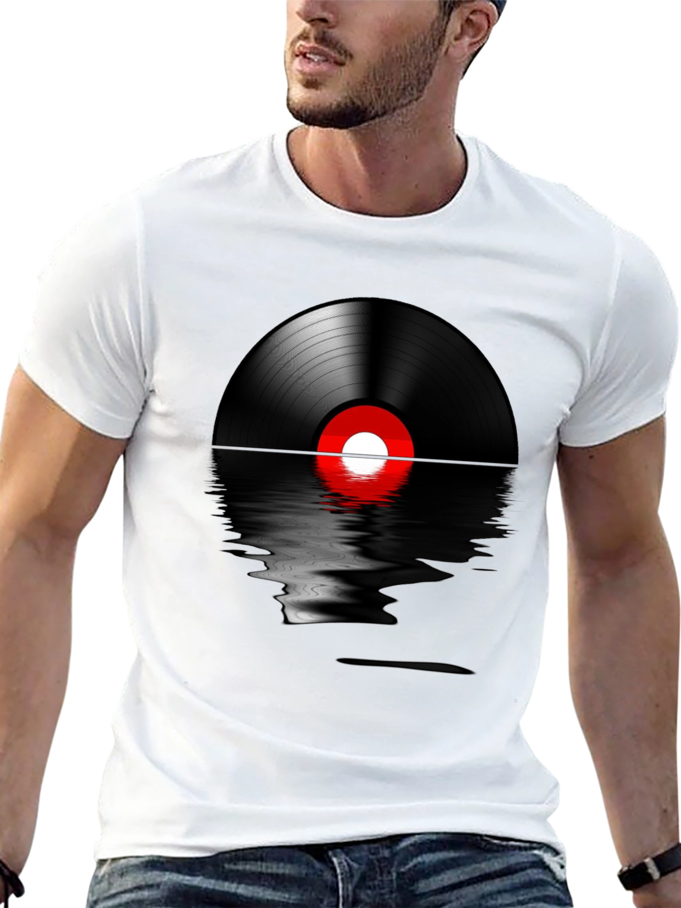 Retro Vinyl Record Reflection Graphic T-Shirt