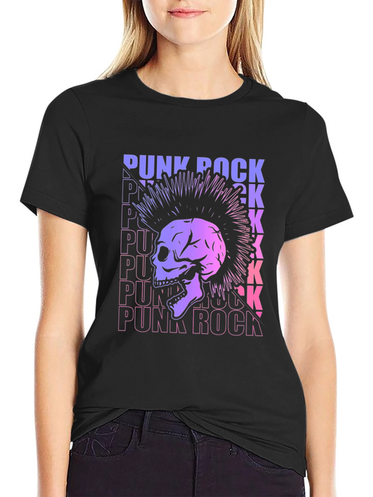 Punk Rock Skull Graphic Tee - Black Cotton T-Shirt
