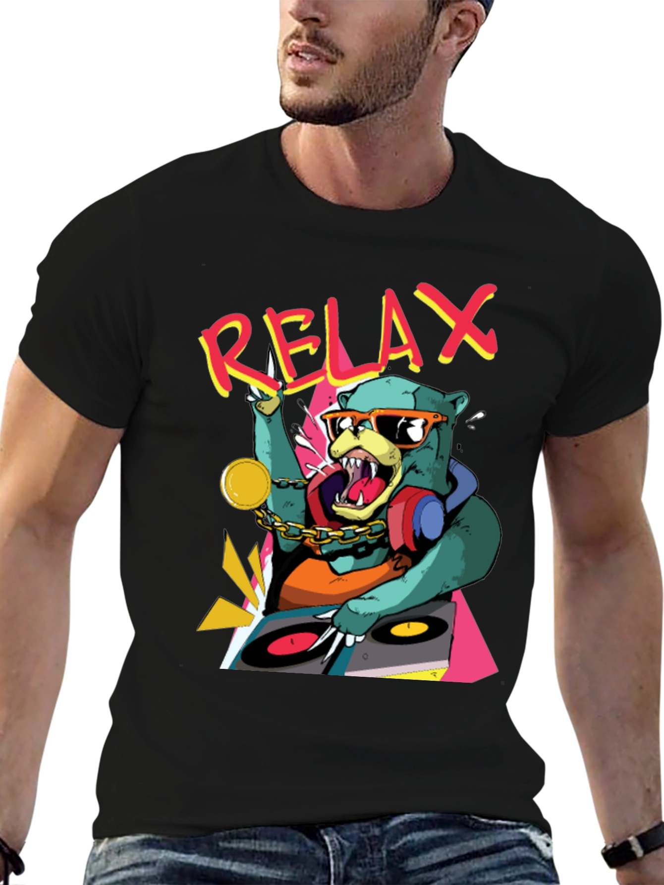 Relax DJ Bear Graphic T-Shirt