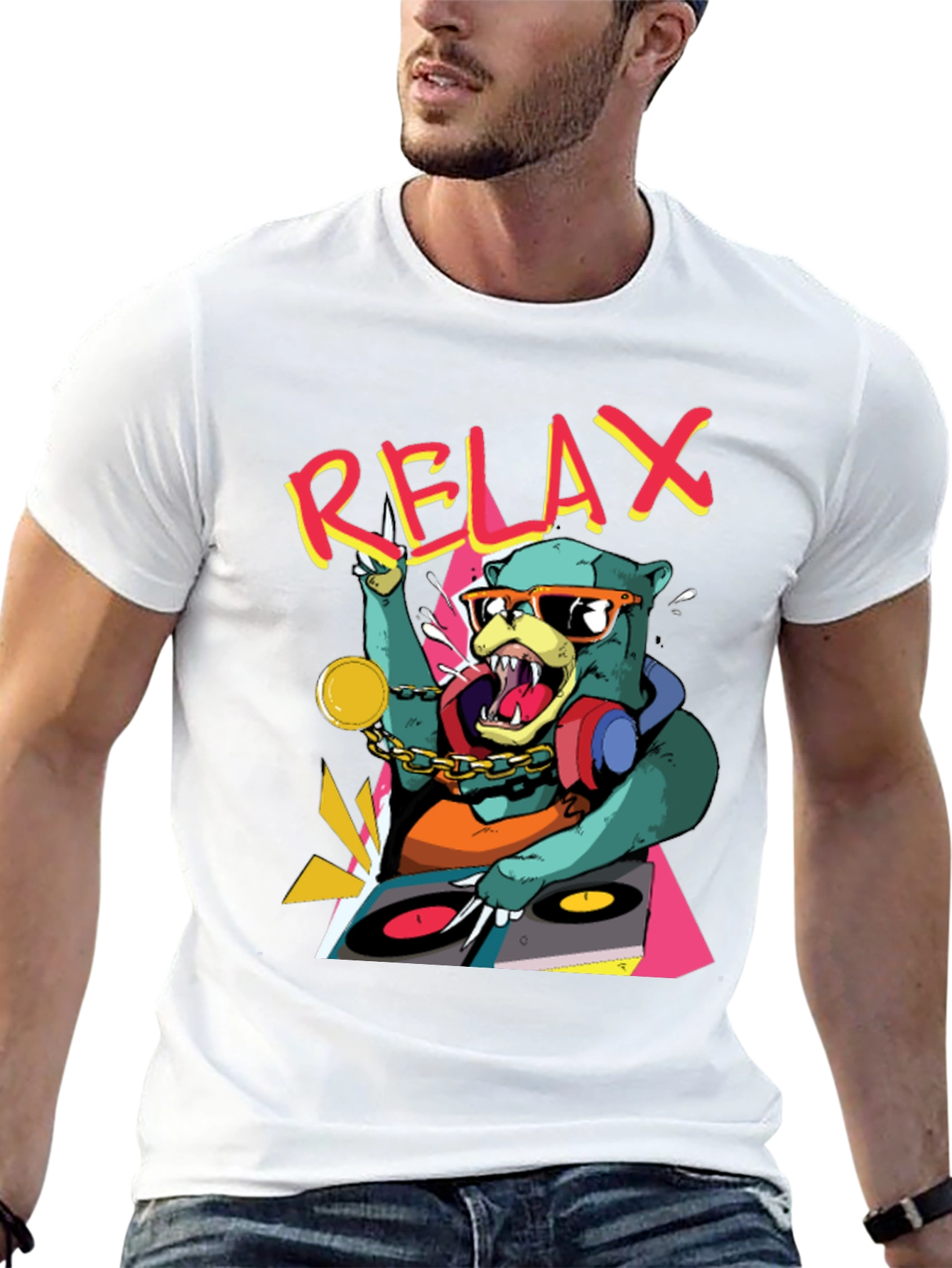 Relax DJ Bear Graphic T-Shirt