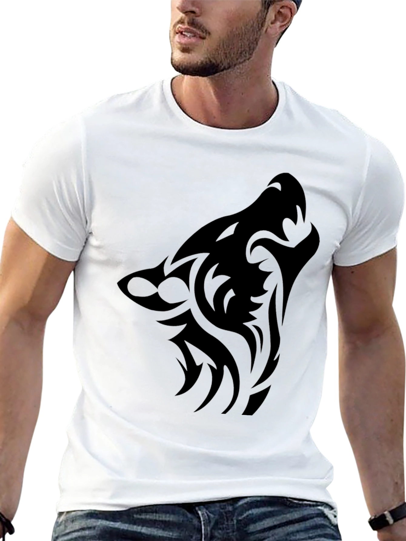 Tribal Wolf Graphic Tee - Black