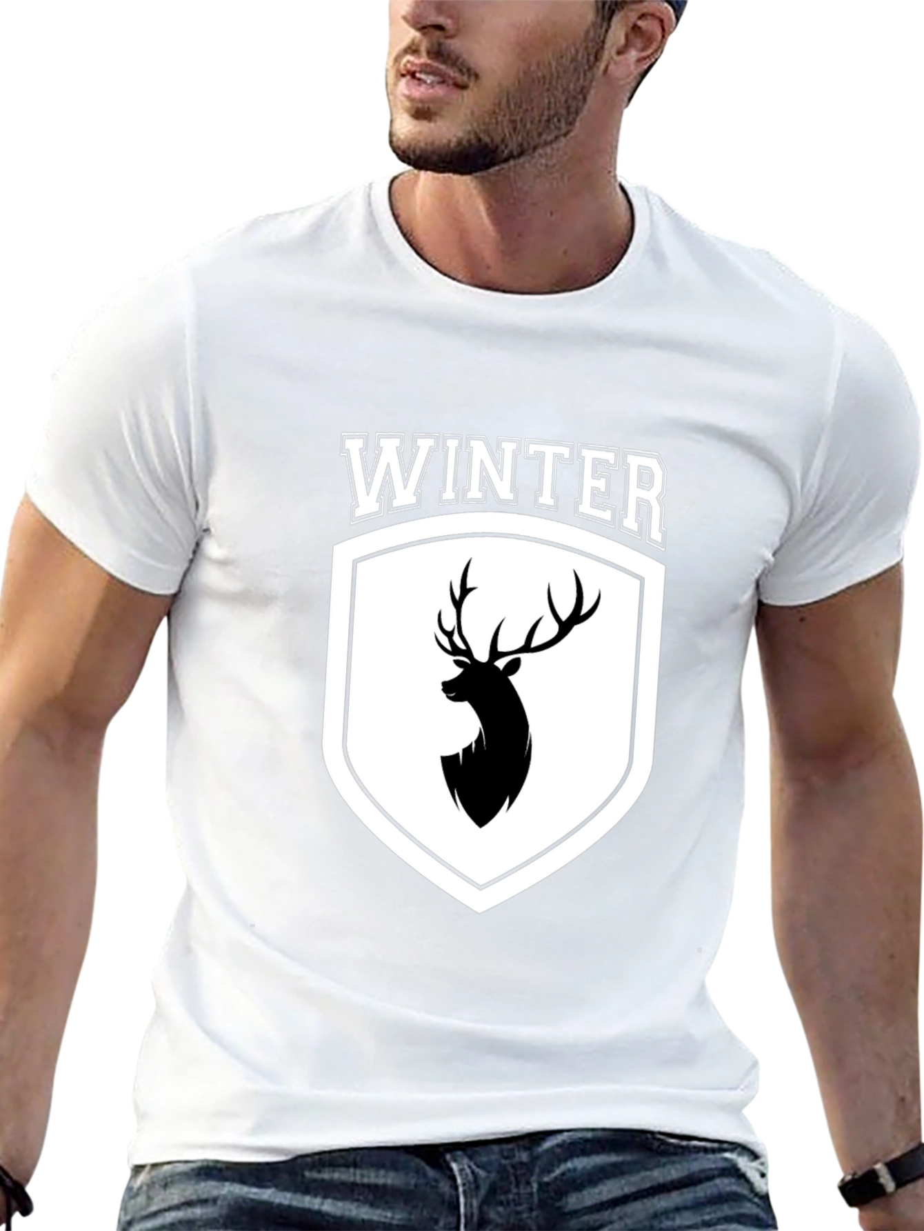 Winter Deer Crest Black T-Shirt