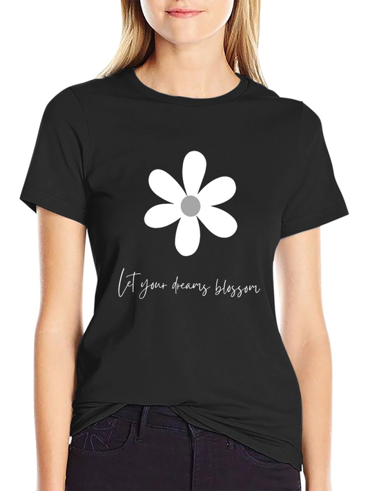Dream Blossom Graphic Tee - Black Cotton Blend T-Shirt