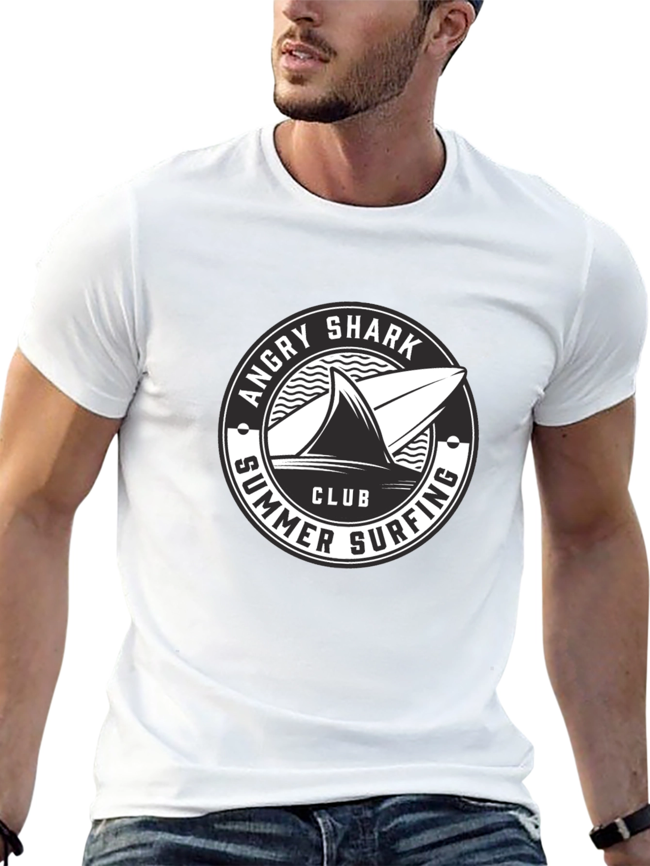 Angry Shark Summer Surfing Club Black T-Shirt
